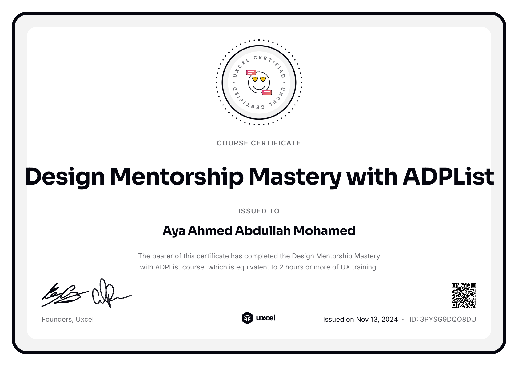 Aya Ahmed Abdullah Mohamed's certificate